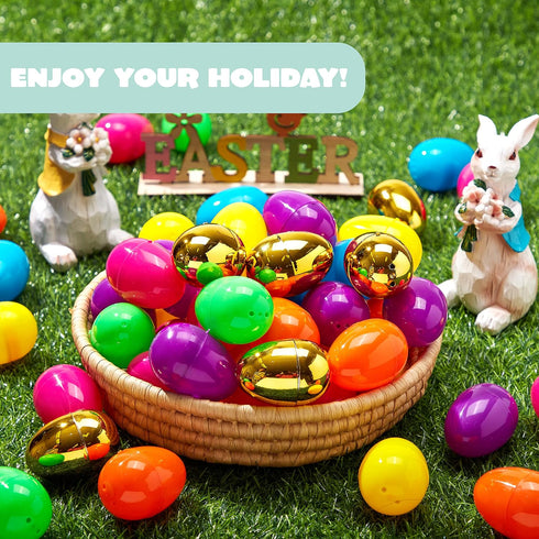 300PCS 2.3" 294PCS 6PCS JOYIN Easter Eggs, Plastic Colorful with Golden Eggs Bulk Empty Fillable for Easter Hunt Party