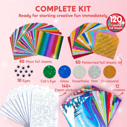 Klever Kits Foil Art Kit for Kids - Mess Free Coloring, Foil Foam Stickers, Creative Travel Toys, Birthday Gifts