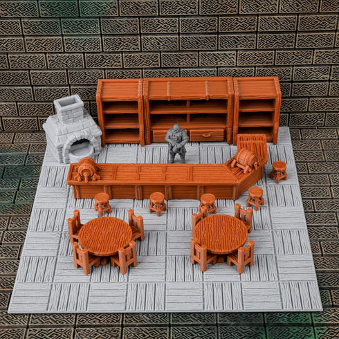 Set, 3D 28mm Miniatures-FF301B Tavern Bar Furniture Terrain Printed Tabletop RPG Scenery and Wargame Terrain Plank