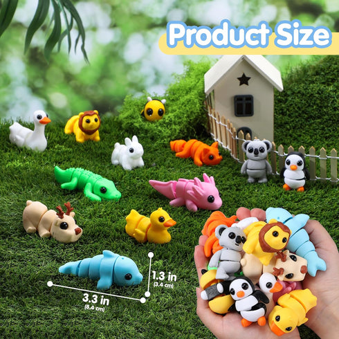 12 3D Set, 3D JOYIN Pcs Printed Animals Mini Animals Printed Toys - Cute Articulated Flexible Figurines Fidget Toys