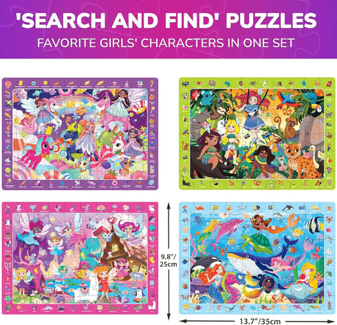 QUOKKA Puzzles for Kids Ages 4-6 - Set of 4x60 Jigsaw Puzzles for Kids 6-10 Years Old, Unicorn Princess Toys