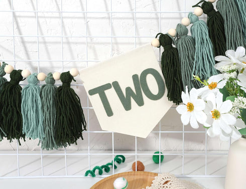 WAHAWU 2nd Greenery Birthday High Chair Banner - Nature Highchair Banner, Two Wild Party Banner, Tassel Bunting