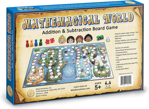 2-4 5+ Mathemagical World - Addition & Subtraction Math Board Game for Kids, players, Ages and Perfect for Homeschool