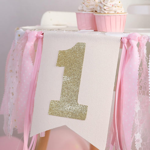 1st First/1st Pink Highchair Banner - High chair Banner Decoration for Birthday, Cake Smash Photo Prop, Baby Girl