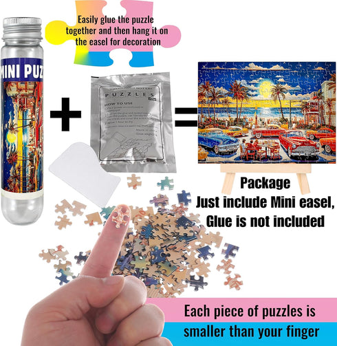 Small Jigsaw Puzzles for Adults, 150 Pieces Vintage American Illustration Mini Puzzles, 3 Pcs with Mini Easel