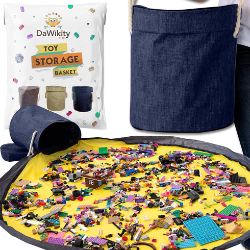 Toy Storage Basket and Play Mat, Collapsible XL Canvas Bag for Kids