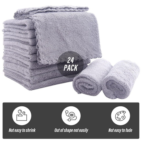 Sunny zzzZZ Ultra Soft 24 Pack Baby Washcloths - 10x10 Inches Coral Fleece, Extra Absorbent for Sensitive Skin