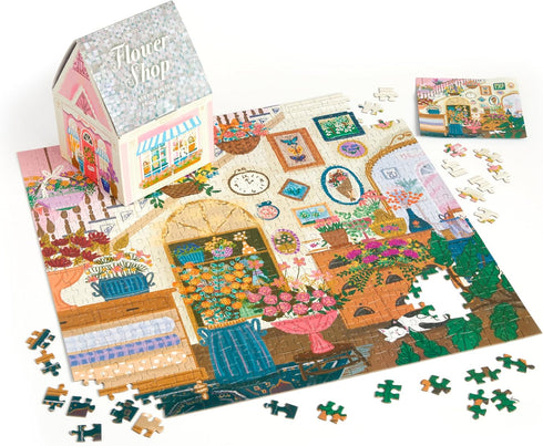 Galison Joy Laforme Flower Shop 500 Piece Unique House Shaped Puzzle with Springtime Artwork