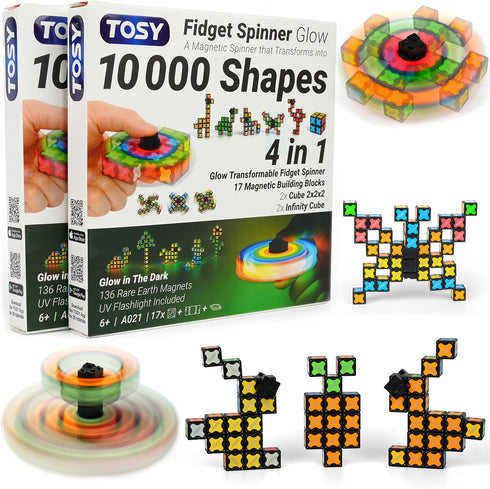 TOSY Magnet Fidget Spinner Glow - 16 Blocks, 3in1 Toy: Transformable Fidget