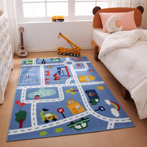 Amazon Basics Kids Washable Area Rug, Printed Carpet Play Mat for Living