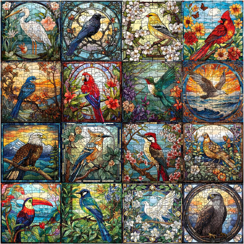 Stained Glass Puzzles for Adults 1000 Pieces, Bird Puzzles for Adults flower with Cardinal Bird Parrot Hummingbird, Impossible Hard Challenging Jigsaw Puzzles for Adults