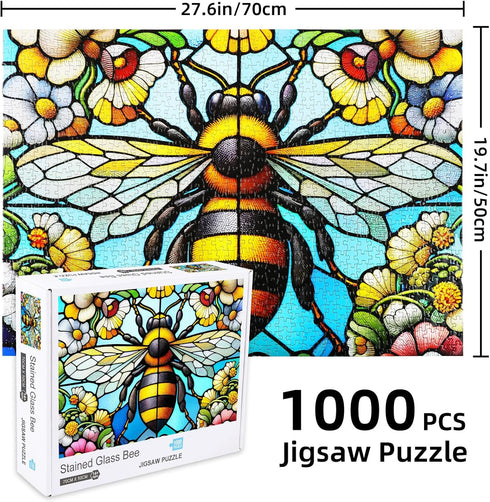 1000 1000 1000 27.5"x19.7" Sutinban Stained Glass Bee Puzzle Pieces, Piece Puzzle for Adults, Challenging Game Home