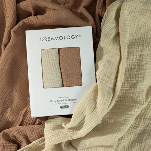 Blanket,100% Blankets,2 Pack,Receiving 44 44 inch Dreamology Brown Swaddle Cotton Muslin Swaddle Blanket for Baby Boy