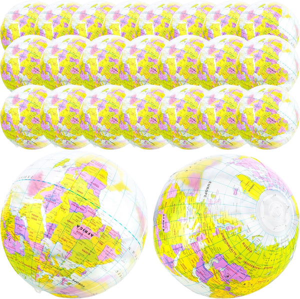 16 inches Inflatable Globe, Blow up World Globe PVC Earth Beach Ball, Classroom Playing or Teaching Party Favors
