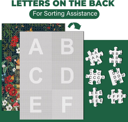 1000 BenBen Puzzles for Adults Pieces, Vintage Books and Wildflower Jigsaw Puzzle with Letters on Back, Challenging