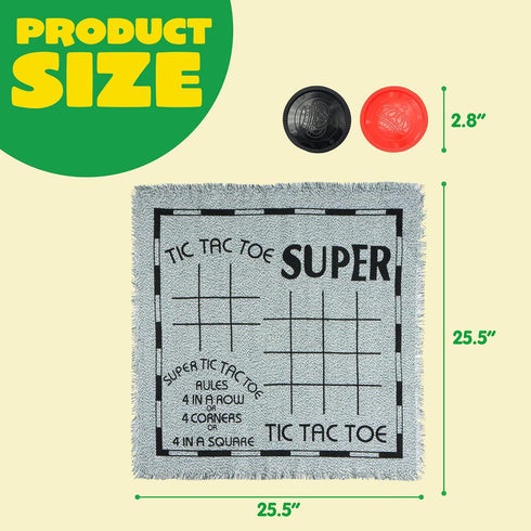 3-in-1 Vintage Giant Checkers and Tic Tac Toe Game with Reversible Mat, 24 Chips for Family Fun