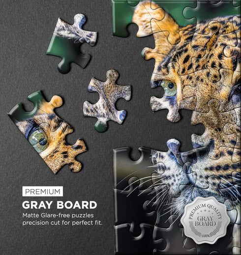 QuizQuirk 1000 Piece Puzzle - Bold Leopard Jigsaw for Adults/Teens (Puzzle Saver Kit Included)