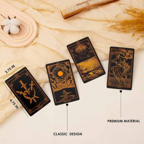78 Set SUGEYA Tarot Cards with Guide Book, Black Tarot Deck Gift with Tarot Cloth, Chakra Stones and More, Tarot Cards