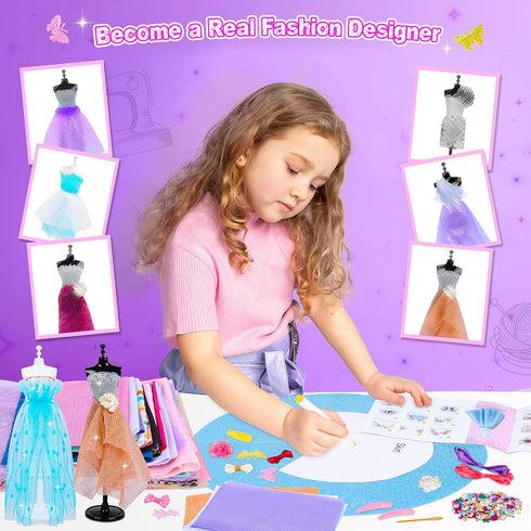 MINIFUN 1500+ Pcs Fashion Designer Kit for Girls, Sewing Kit with 7 Mannequins, DIY Arts and Crafts for Kids