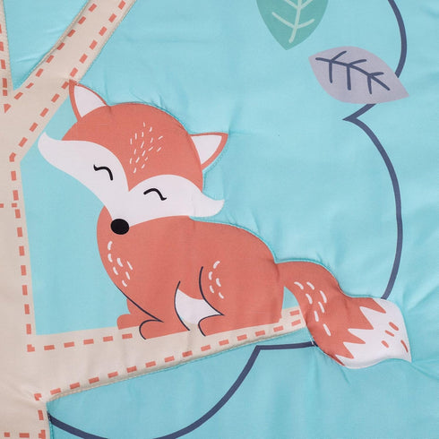 CribMATE Set 3 28'' 52'' Blue Forest Animal Nursery Crib Beddding Pieces - Quilt/Fitted Sheet/Skirt x