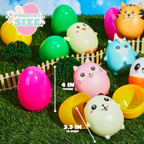 10 JOYIN Pcs Jumbo Easter Eggs Filled with Cute Stress Reliever Animal Squishy Toy for Easter Egg Hunt, Kids Party