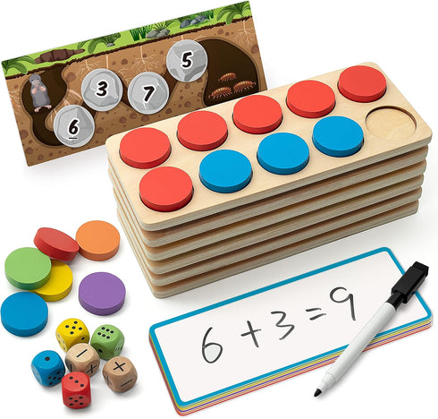 SYNARRY Wooden Ten-Frame Set Math Manipulatives for Kindergarten Elementary 1st 2nd Grade