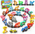 Vanmor Wooden Train Set for Toddlers - Snap-Connection Animal Trains, Magnetic Alphabet