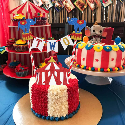 Circus Two Birthday Cake Topper, Circus Theme Second Birthday Photo Booth Props Cake Decorations