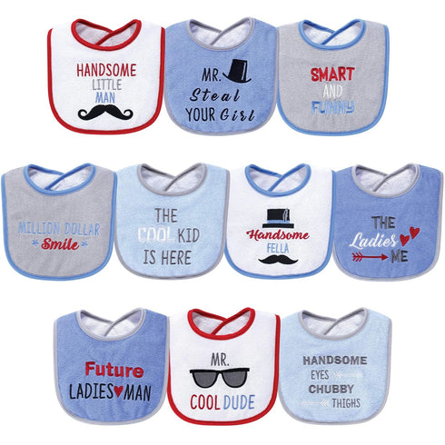 Hudson Baby Unisex Baby Cotton Terry Drooler Bibs with Fiber Filling, Handsome