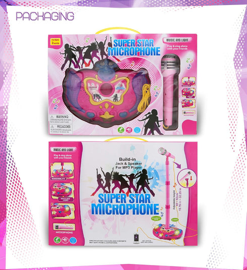 Mozlly Playset MP3 Super Star Kids Karaoke Machine with Microphone Stand - Pink Microphone with Stand with Built