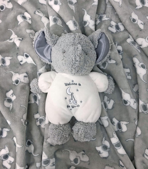 Baby Starters Little Me Plush Elephant Rattle with Welcome to The World Embroidery, 9 Inch (White).