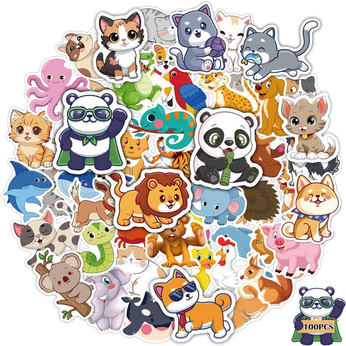 OHOME Water Bottle Stickers for Kids, Cute Animal Aesthetic Sticker Pack - 100 PCS Party Favors for Ages 4-12
