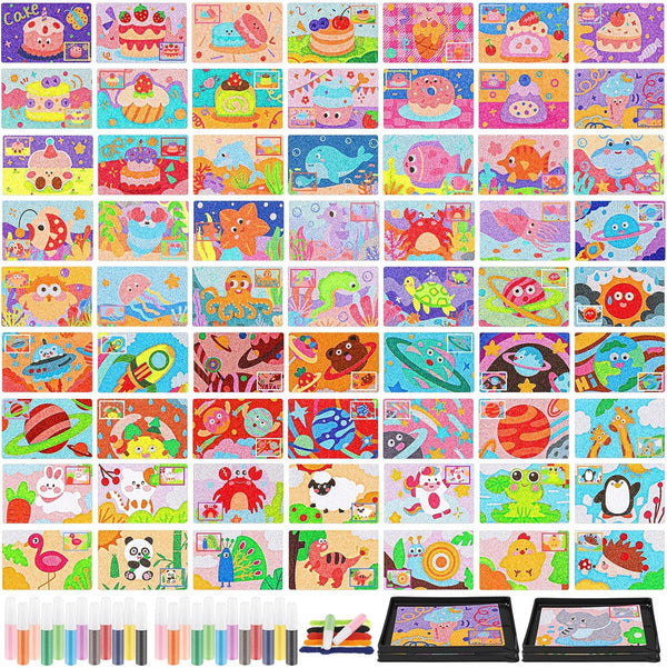 Tenceur 116 Pcs Kids' Sand Art Kits Color Sand Art Pictures Peel