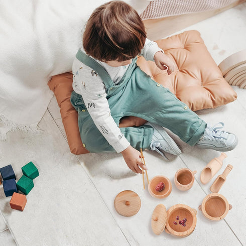Set 11 Hiceeden of Wooden Sensory Bin Tools for Kids, Sensory Scoops and Tongs Toys with Bag, Waldorf Montessori Toys