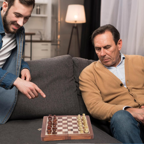 Ajuny Magnetic Travel Chess Set - Handcrafted Acacia Wood, Foldable Board with Elegant Storage