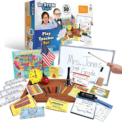 Dr. STEM Toys - Play Teacher Role-Play Set Includes Reusable White Board,
