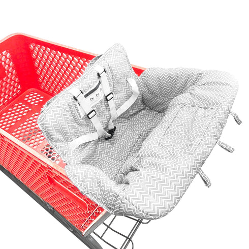 HIVVI Portable 2-in-1 Grocery Cart Seat Cover and Baby Highchair Cover (Gray Chevron)