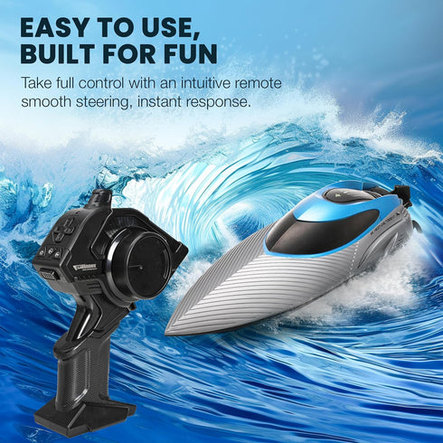 Parabound 2.4GHz 25 RC Boat for Adults & Kids, Metallic Blue, Remote Control Racing Boat, MPH, Self-Righting
