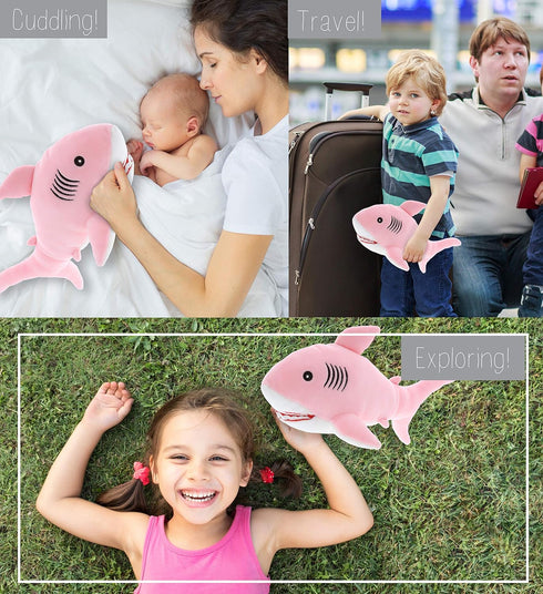 Baby Soft Plush Pink Shark Toy by DolliBu - Stuffed Animal Shark Plush for Kids, 12 Inches
