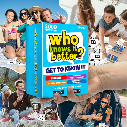 8-12 Set 4 2000+ QUOKKA Board Games for Kids and Family - of Who Knows It Better? - Questions Across Biology, Culture