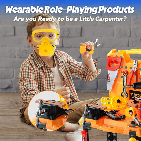 Toy Choi's 82pcs Kids Tool Bench Toy - STEM Construction Kid Tool Set for Age 2-4, Toddler Workbench with Realistic