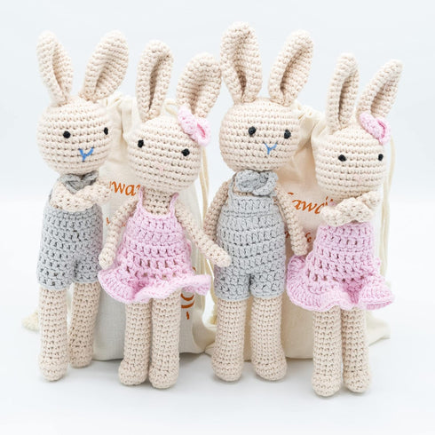 Crochet Stuffed Animal - Adorable Handmade Bunny Daughter Plushie Doll with Pink Dress, Ideal for Infants - Knitted