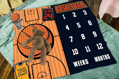 Personalized Holiday Baby Age Blanket, Basketball Jersey Photography Prop for Newborns, 47"x40" BTLSLY134