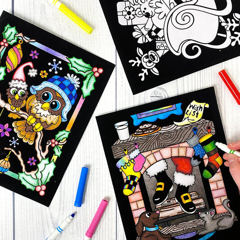 Super Pack of 18 Fuzzy Velvet Coloring Posters – Christmas Edition for Family Craft Project, All Ages DIY Fun