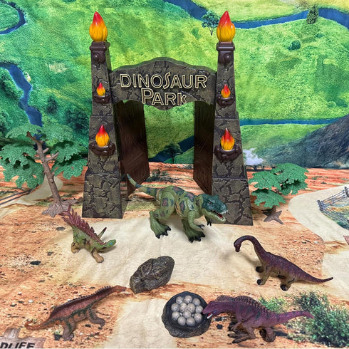 Dinosaur Toys for Kids 3-5, Realistic Jurassic Figures with Park Gate, Educational Play Set for Boys and Girls