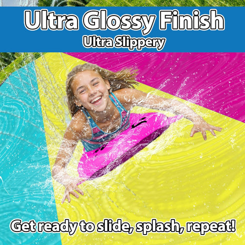 JAMBO 20Ft XL Premium 3 Lane Slip Splash and Slide with 3 Bodyboards, Heavy Duty Water Slide for Kids