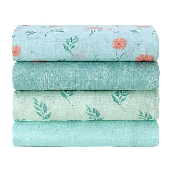 Viviland Muslin Swaddle Blankets, Breathable and Skin-Friendly Baby Receiving Blankets, 4-Pack Plants,