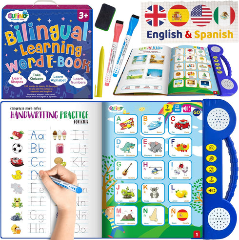 GUFINO Learning Toys for 4 Year Old - Interactive English & Spanish Workbook to Boost Language Development & Cognitive