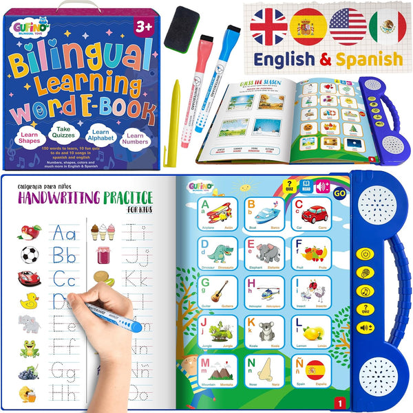 GUFINO Learning Toys for 4 Year Old - Interactive English & Spanish Workbook to Boost Language Development & Cognitive