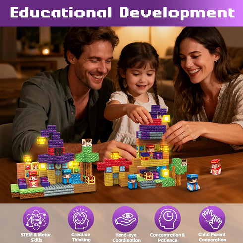 150PCS 3-12, Magnetic Blocks with Light-Up Blocks - Magnetic Blocks for Kids Ages Magic's House Magnetic Building